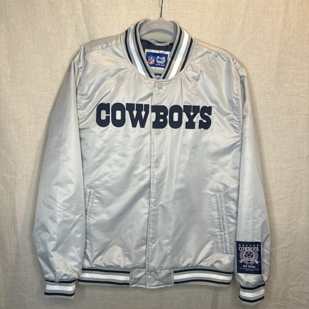 Dallas Cowboys Silver Satin Bomber Jacket NFL NWT Size L